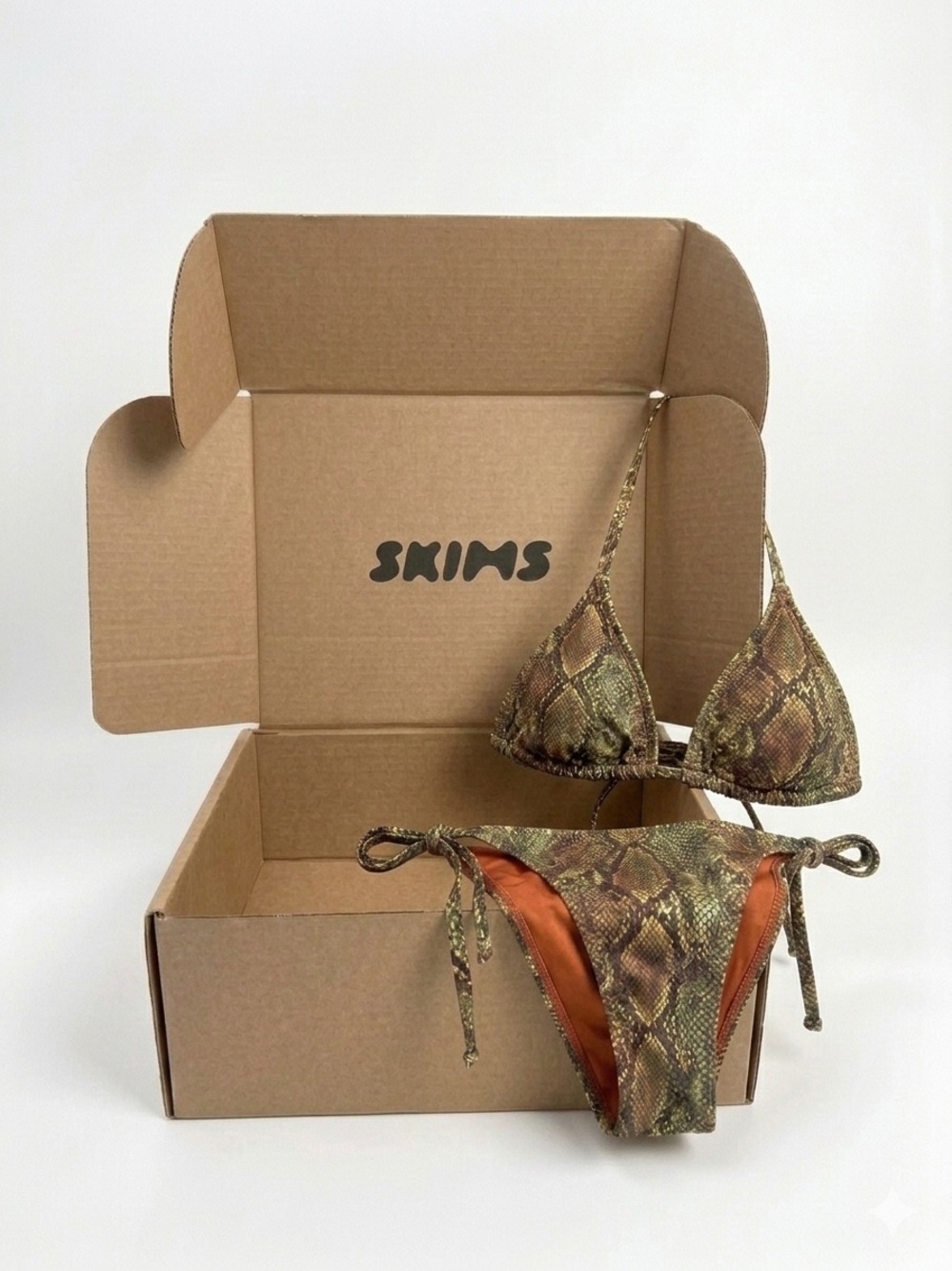 SKIMS Triangle Bikini Top and Bottom Tie Sides- Forest Ombré Snake- Size M